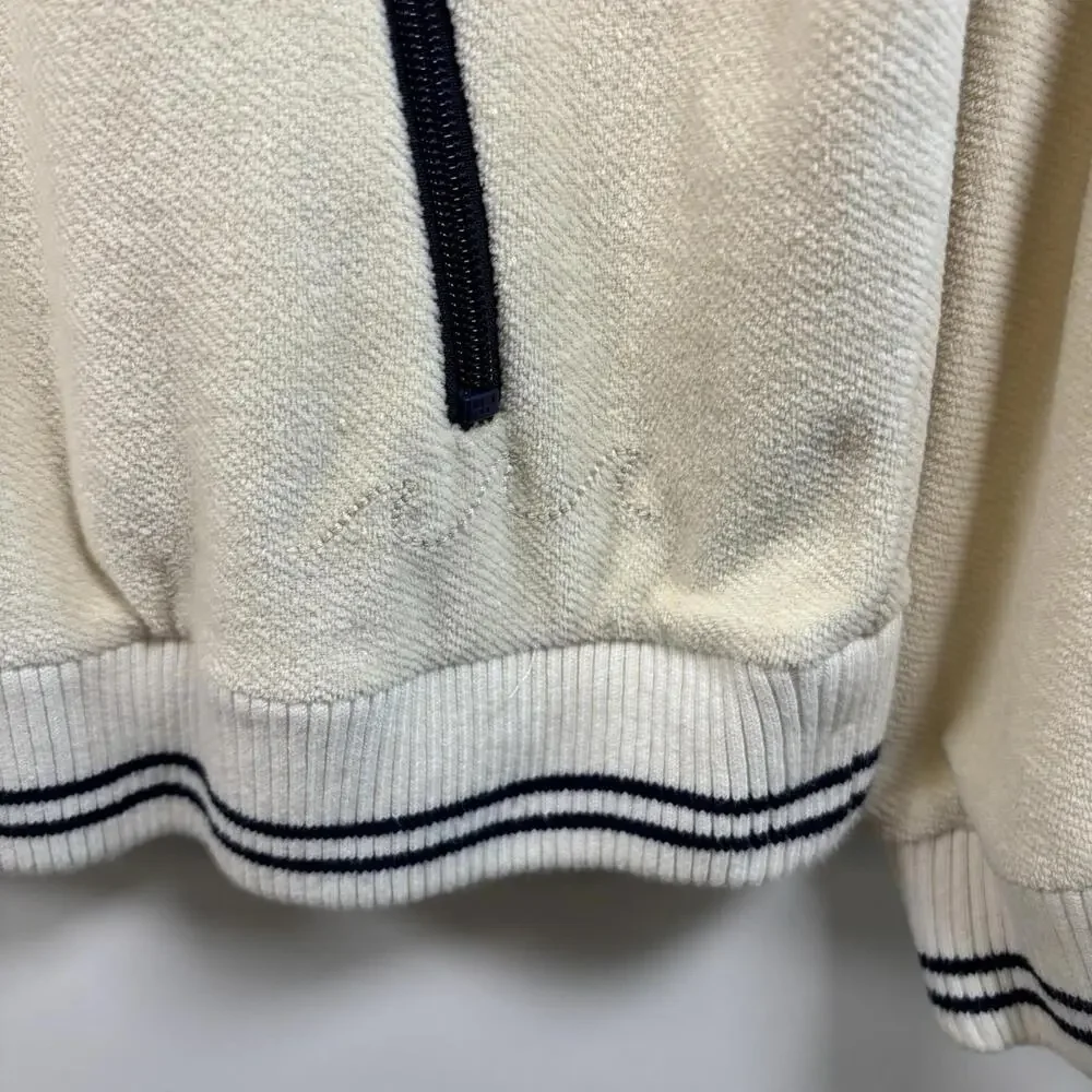 Faherty Richie Velour Velvet Cream & Navy Blue Quarter Zip Women’s Size Large - Picture 3 of 7